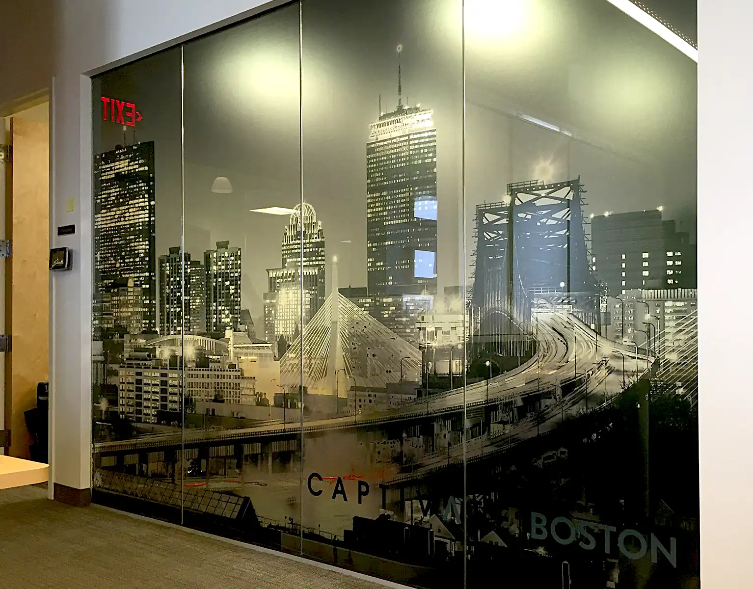 Conference room glass graphics with privacy film